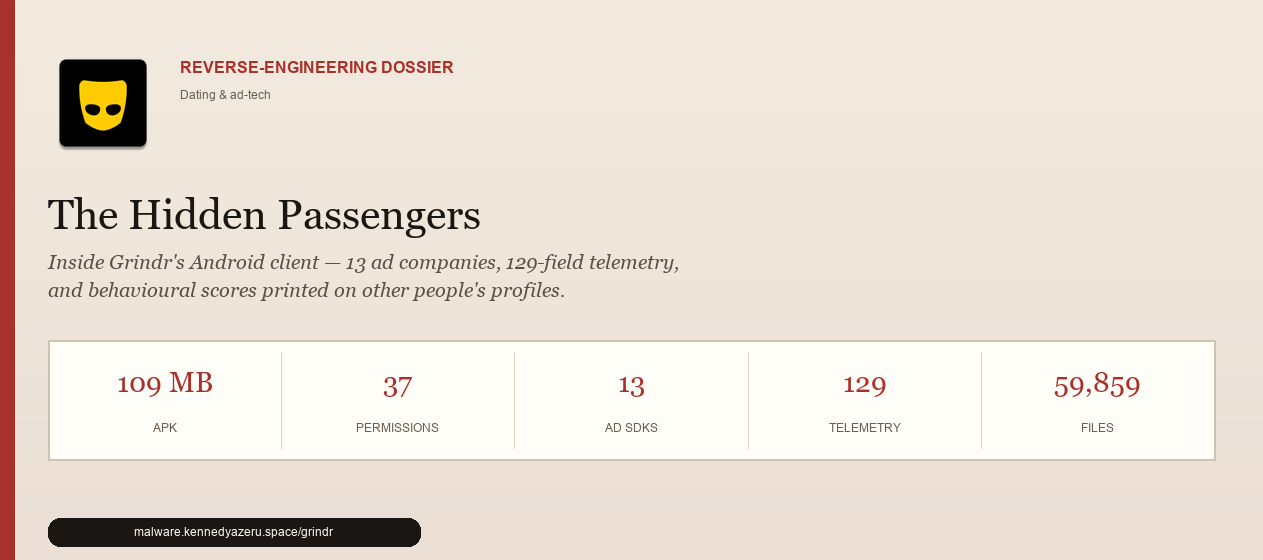Preview of the Grindr dossier — The Hidden Passengers: inside Grindr's ad-tech stack